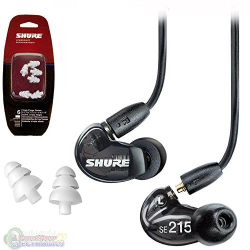 Shure SE215 Sound Isolating Earphones Black with Triple Flange Sleeves (3 Pairs)