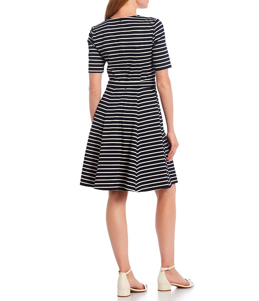 Jessica Howard Stripe Jewel Neck Short Sleeve Fit-and-Flare Dress