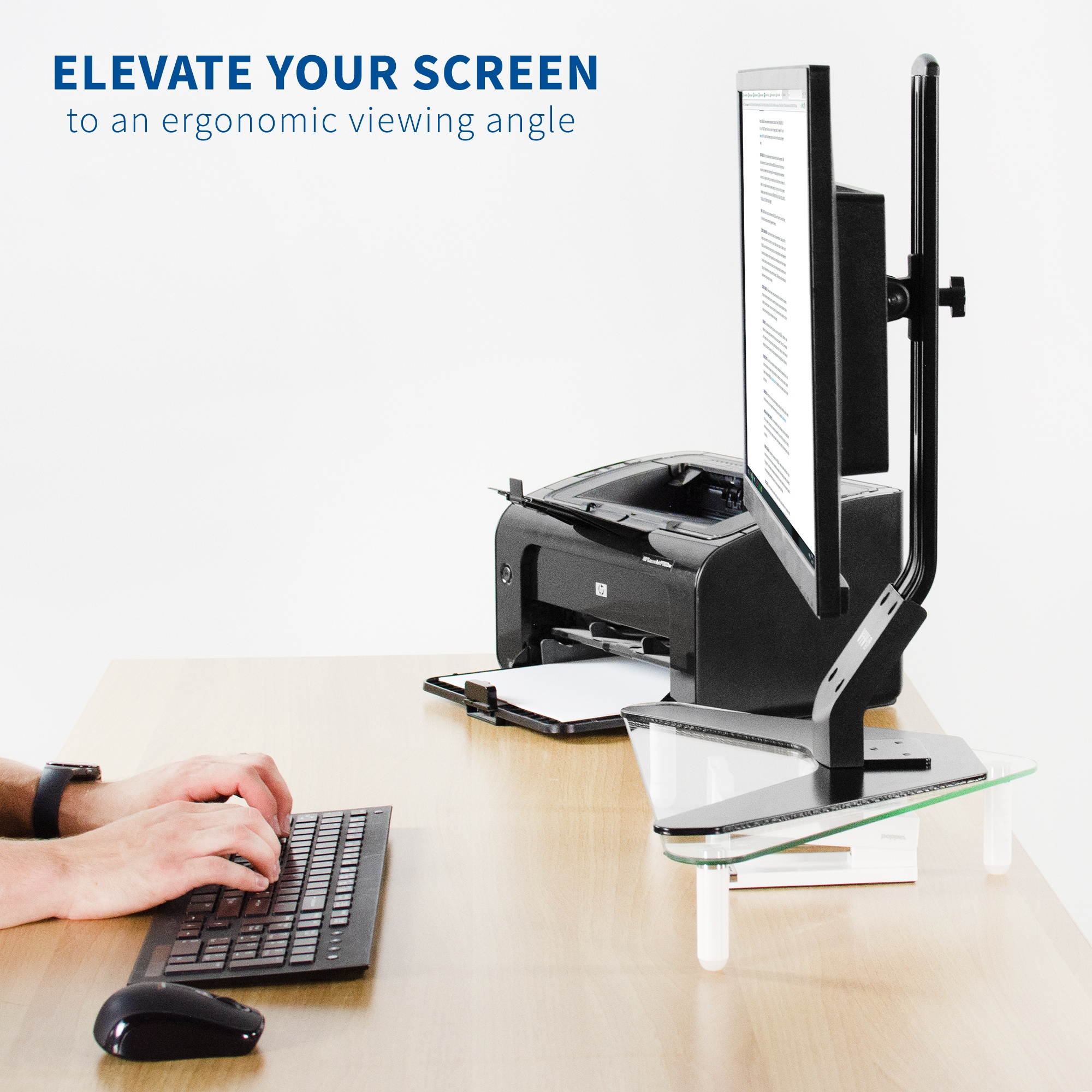 VIVO Glass Ergonomic Tabletop Riser | Triangle Desktop Corner Stand for Computer Monitor & Laptop (STAND-V000Q)