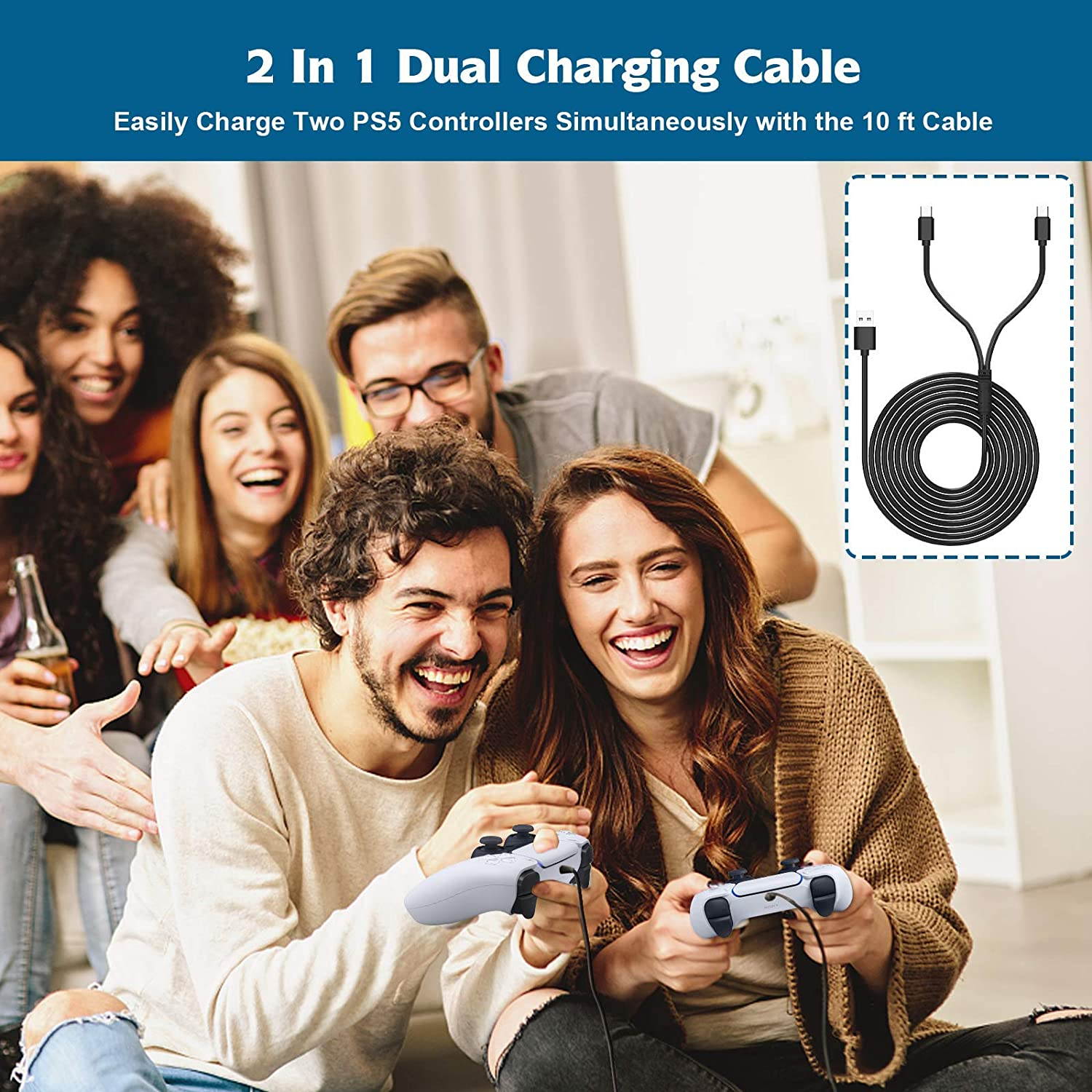 Charging Cable for PS5 DualSense Controller, 2 in 1 10ft Type C PS5 Controller Charger Cable Fast Charging Cable for Xbox Series X/S /Playstation 5/Nintendo Switch/Other USB Type-C Device