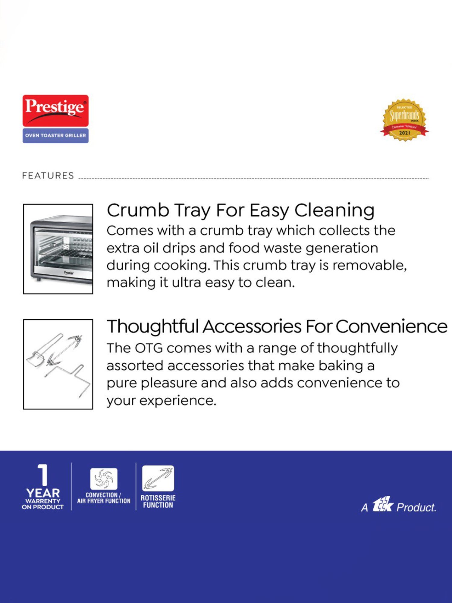 Prestige POTG Multicolor Stainless steel Oven Toaster Griller with Convection and Air Fryer Function