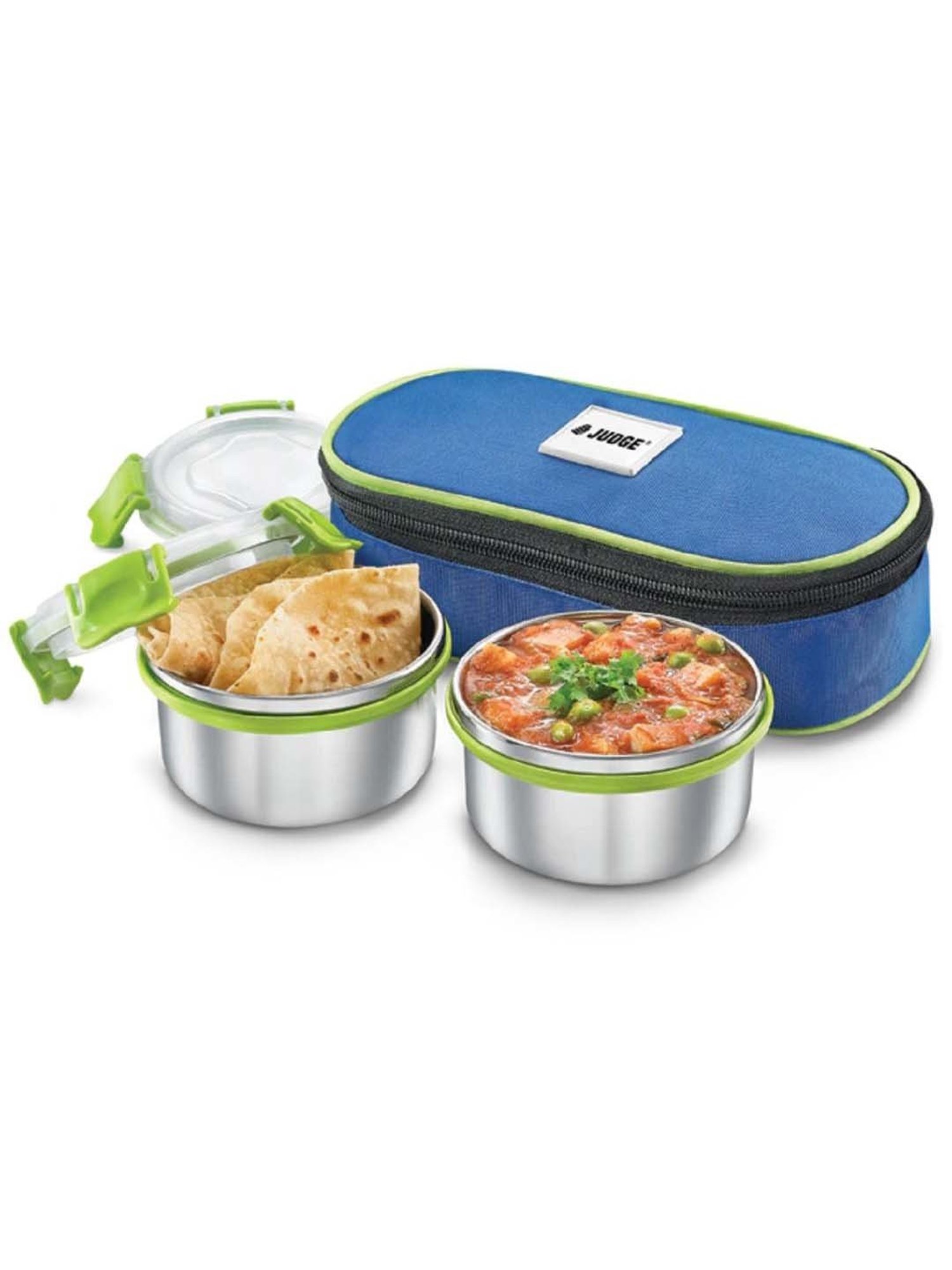 JUDGE Silver & Green Stainless Steel Lunch Box With Bag (0.3 L) - Set of 2