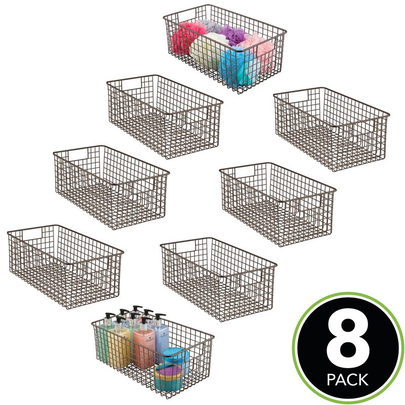 mDesign Metal Bathroom Storage Organizer Basket, 8 Pack - Bronze