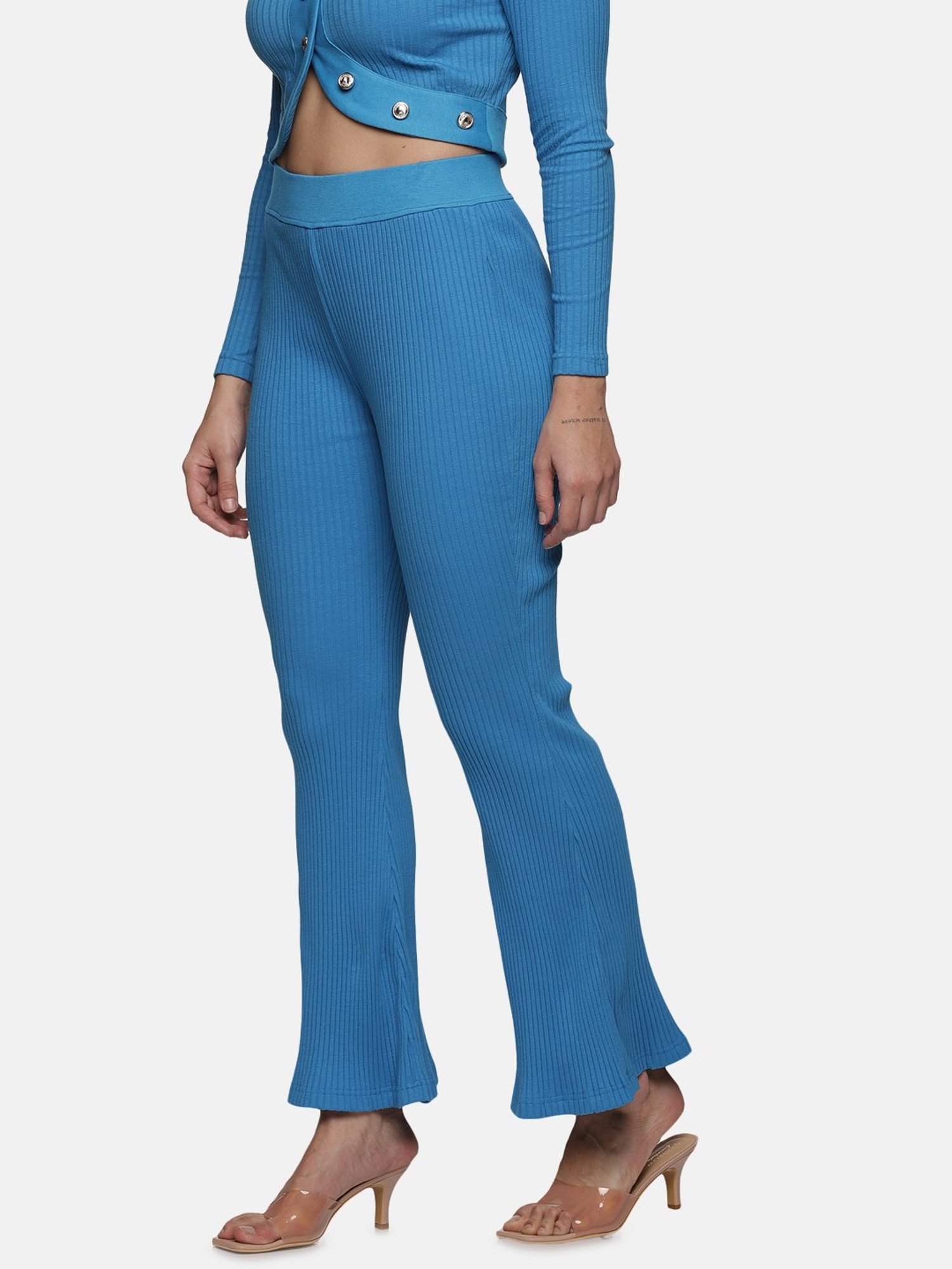 ISU Vivid Blue Cotton Slim Fit High Rise Pants