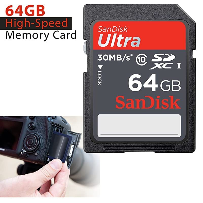 64GB Ultra Class 10 SDXC UHSI Memory Card + Card Reader for Canon DSLR Cameras Including Canon EOS Rebel T7i T7 T6i T6S T6 T5i T5 T3i SL2 SL1 EOS 80D 77D 70D EOS 64GB SD Memory Card