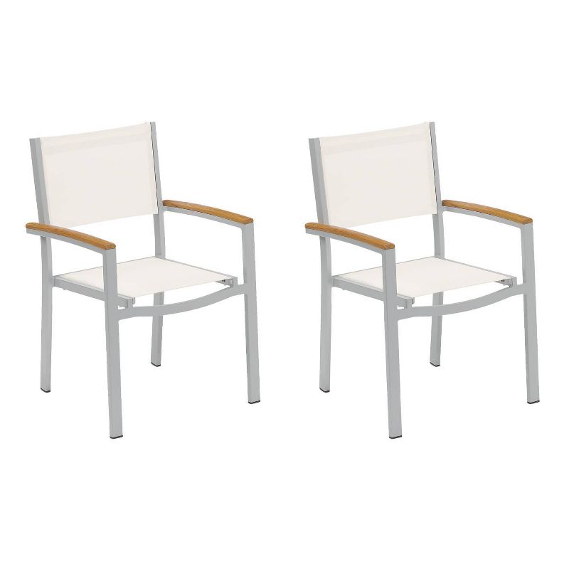 Travira 2pk Sling Armchair with Natural Teakwood Armcaps - Natural - Oxford Garden