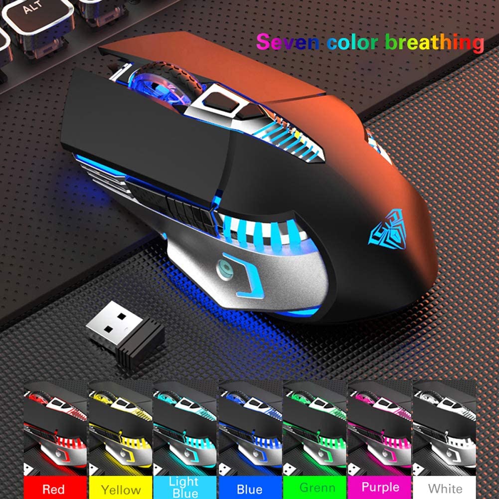 AULA RGB Gaming Mouse with Side Buttons Macro Programming 10000 DPI Adjustable 14 Key Wired USB Backlit Mouse for Desktop Laptop - H510 White