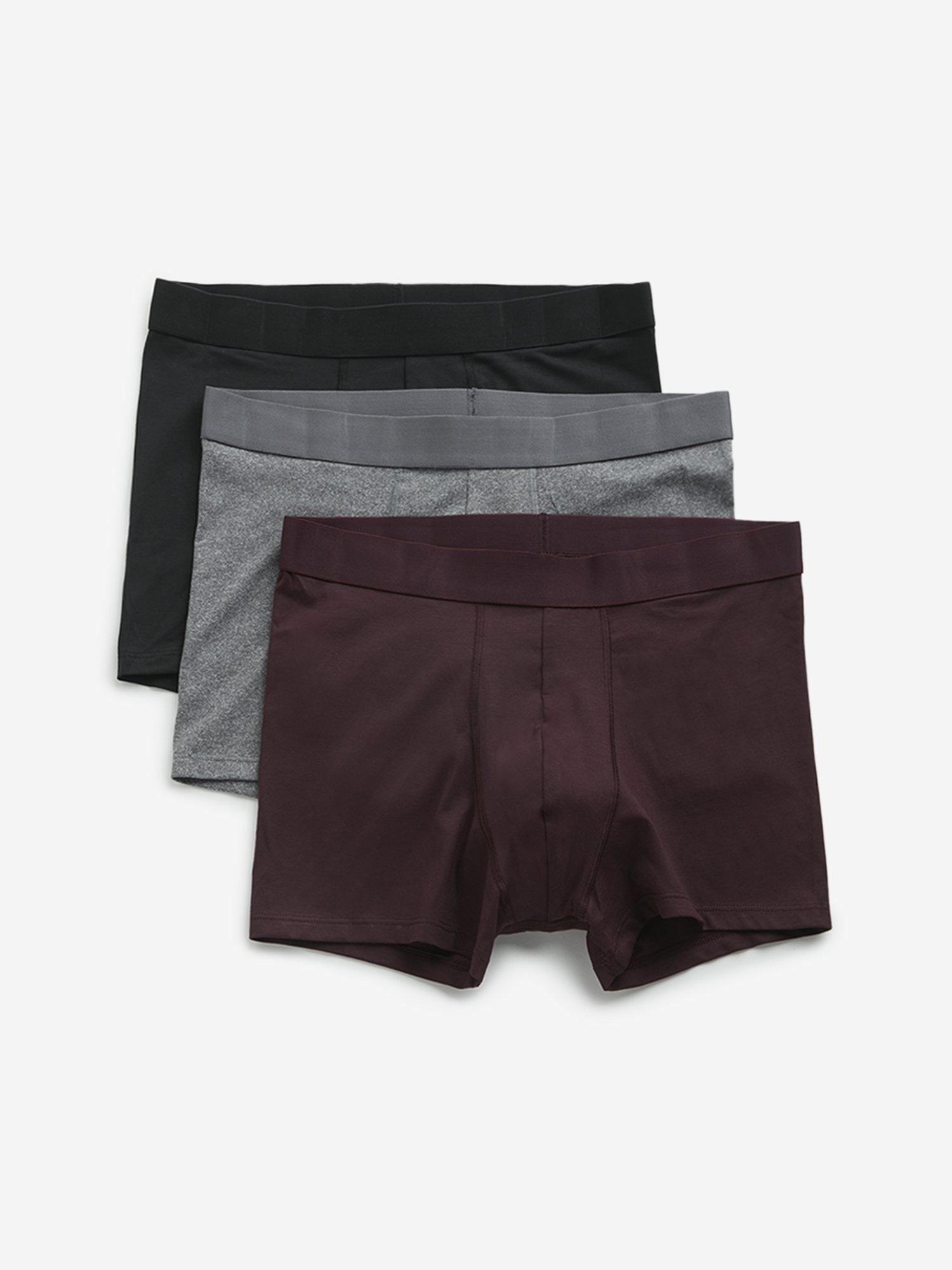 WES Lounge by Westside Maroon Solid Cotton Blend Trunks - Pack of 3