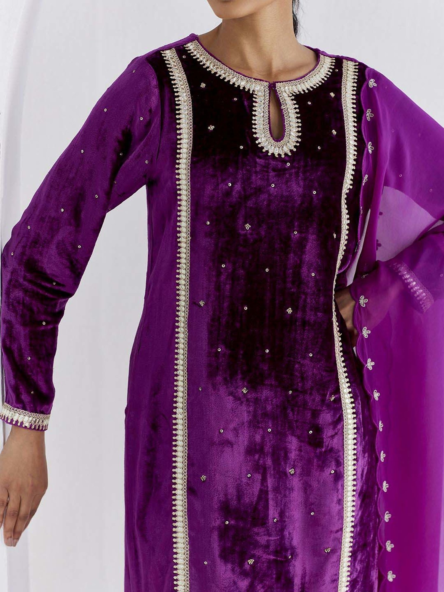Ancestry Eggplant Embroidered Straight Kurta