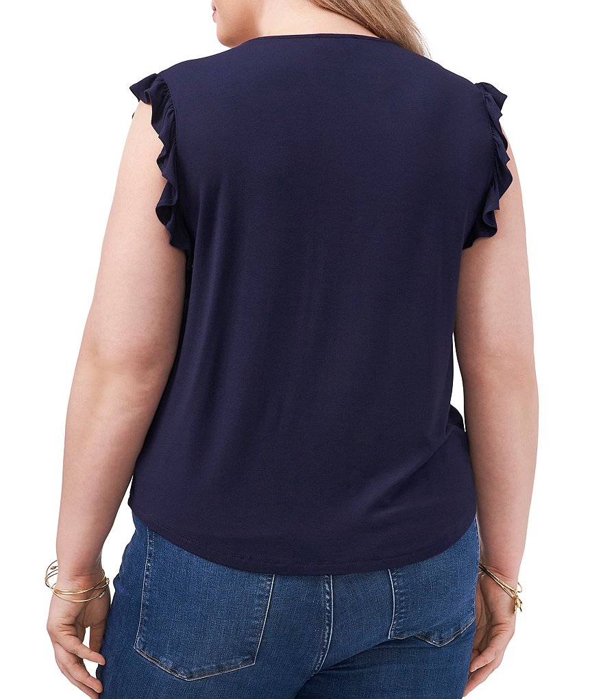 1. STATE Plus Size V-Neck Ruffle Sleeveless Top