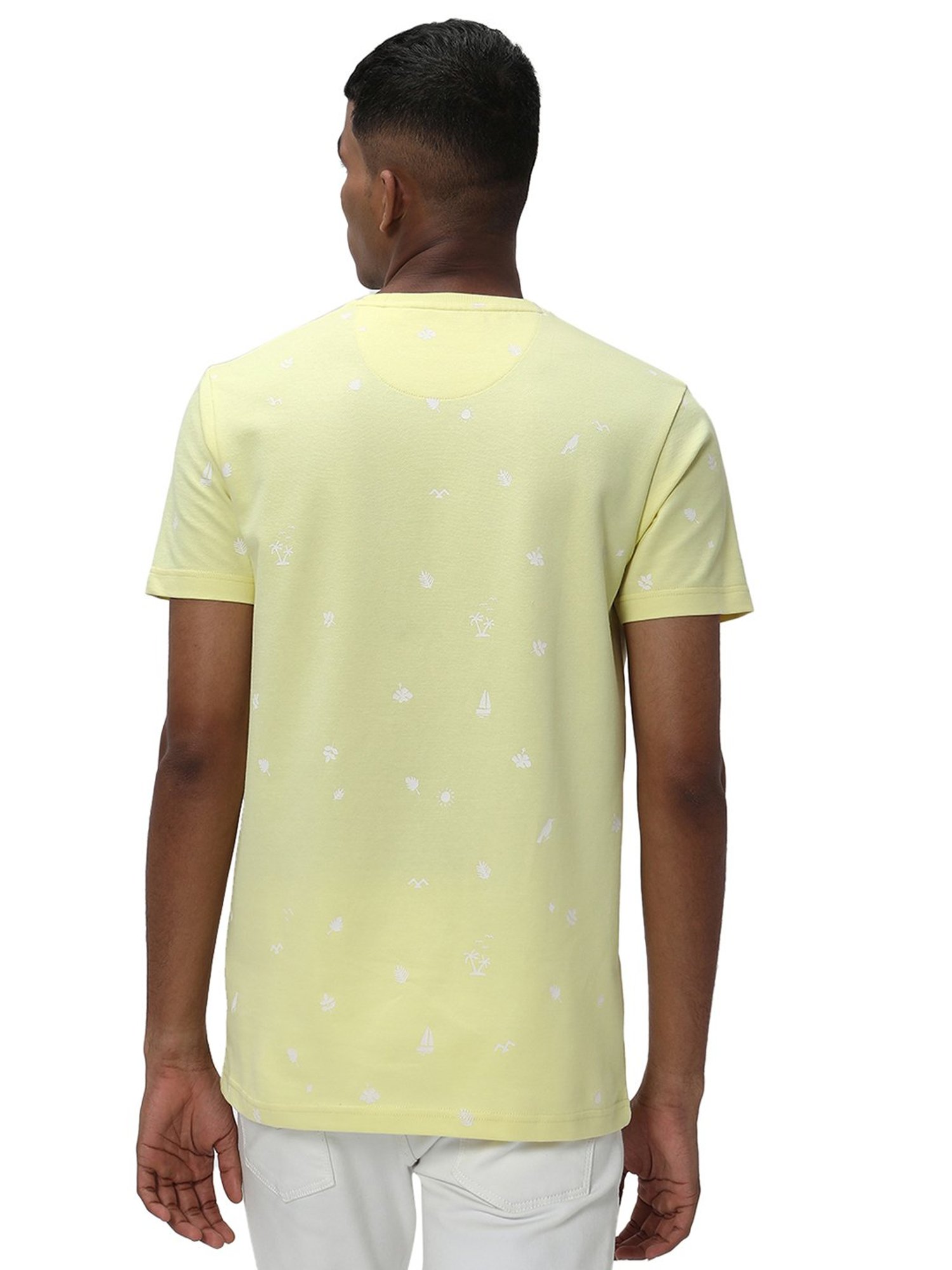 Mufti Yellow Slim Fit Printed Crew T-Shirt