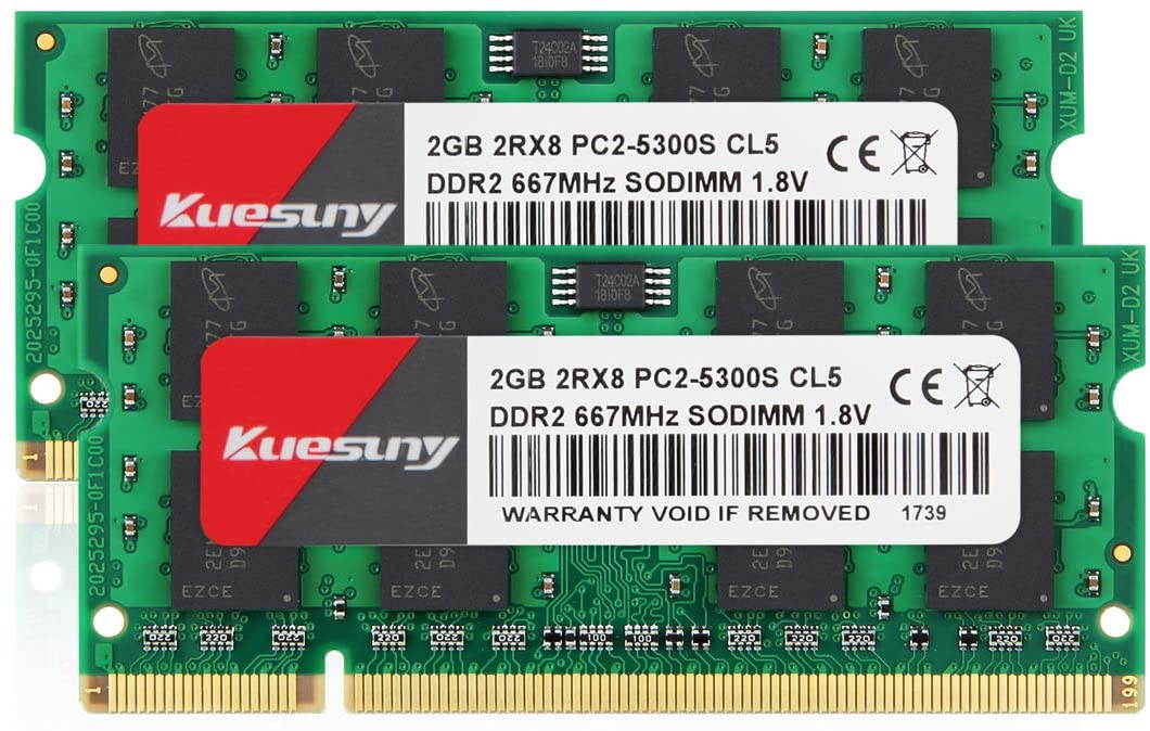 4GB Kit (2GBX2) DDR2 667 sodimm RAM, PC2-5300 / PC2-5300S CL5 200-Pin Non-ECC Unbuffered Notebook Laptop Memory Modules