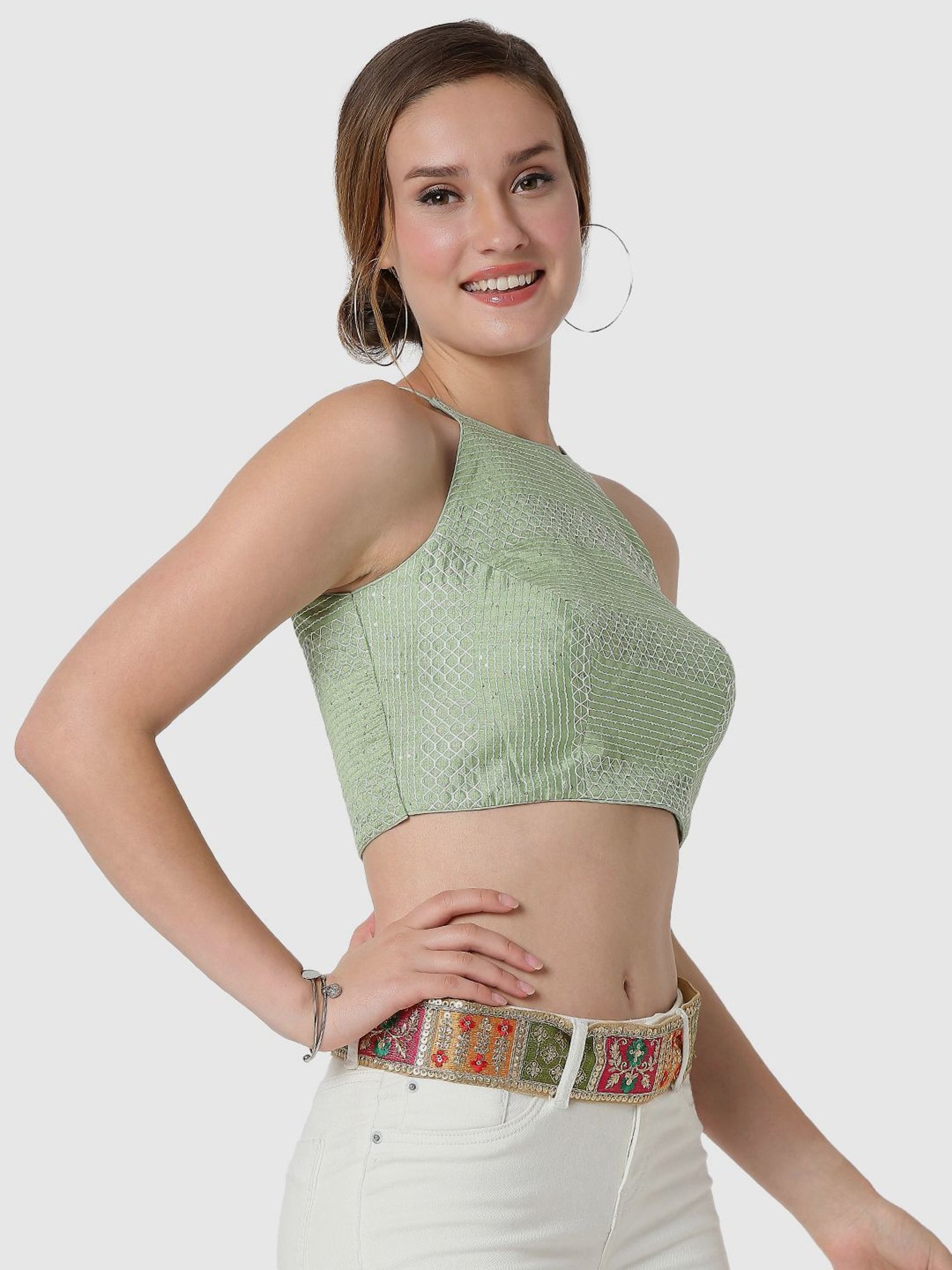 Salwar Studio Pista Green Embroidered Readymade Blouse