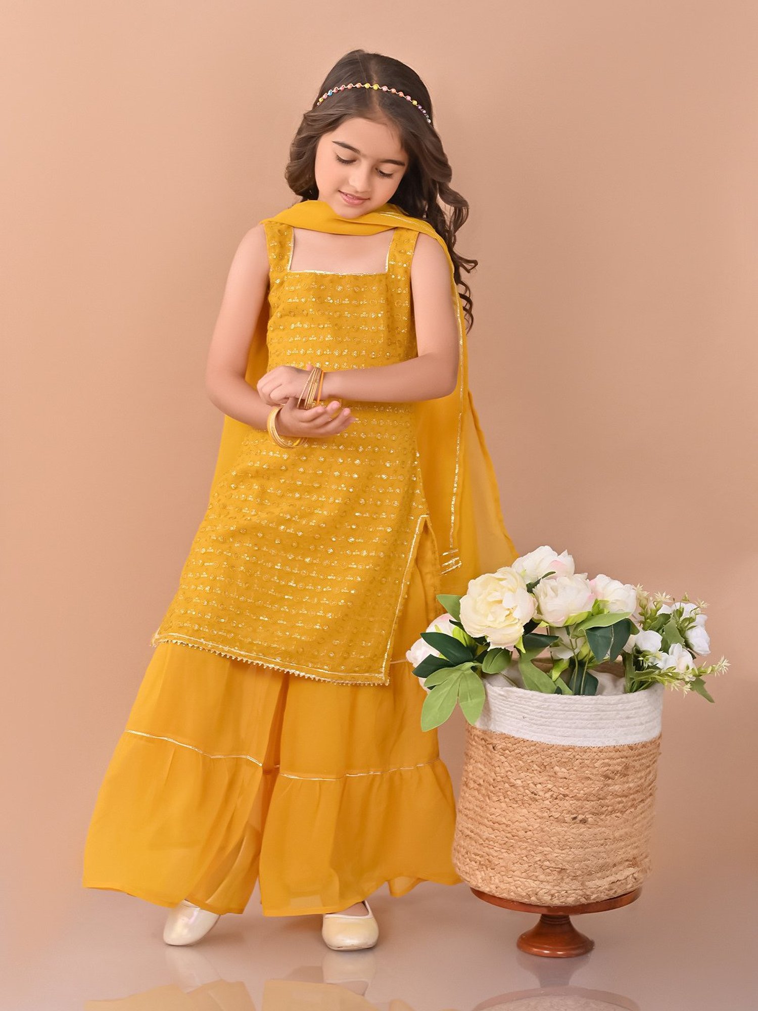 Many Frocks Kids Blue Embellished Top with Plazzos