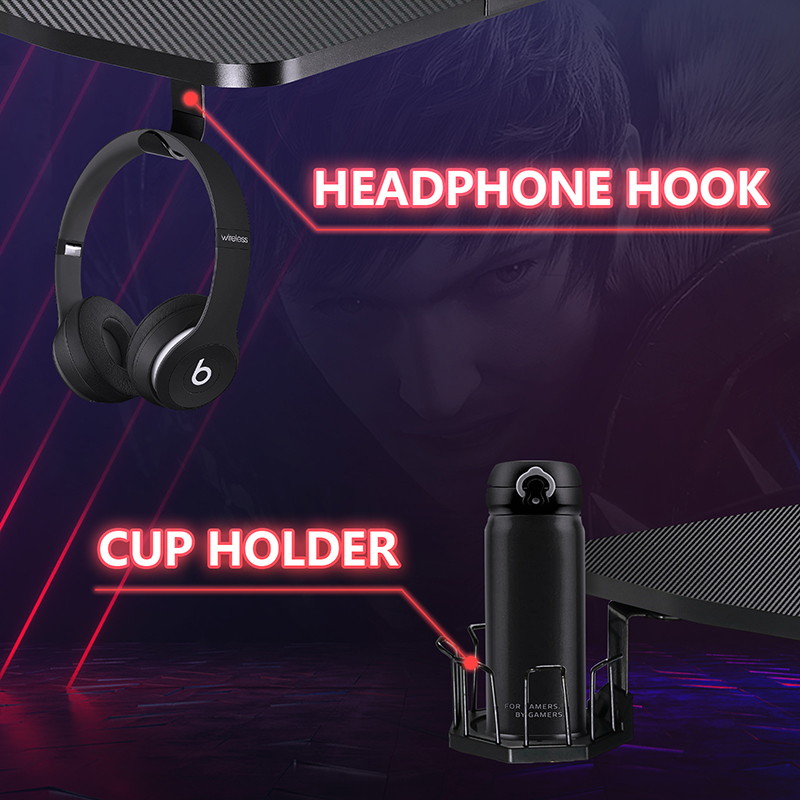 GTRACING Gaming Desk Computer Desk Racing Style Office Table Study Writing Table T Shaped Game Station for Home Office with Cup Holder, Headphone Hook and Privacy Baffle