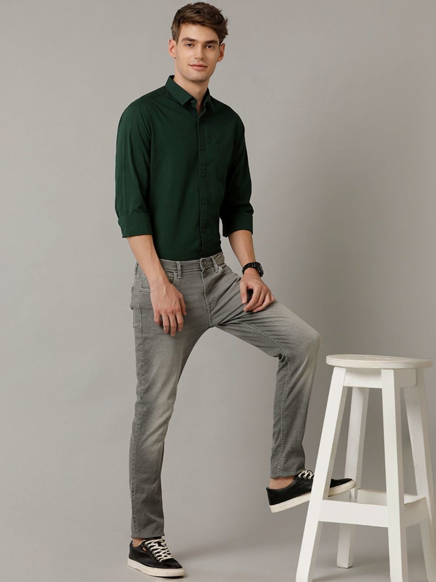 Kuons Avenue Cobalt Blue Slim Fit Denim Shirt