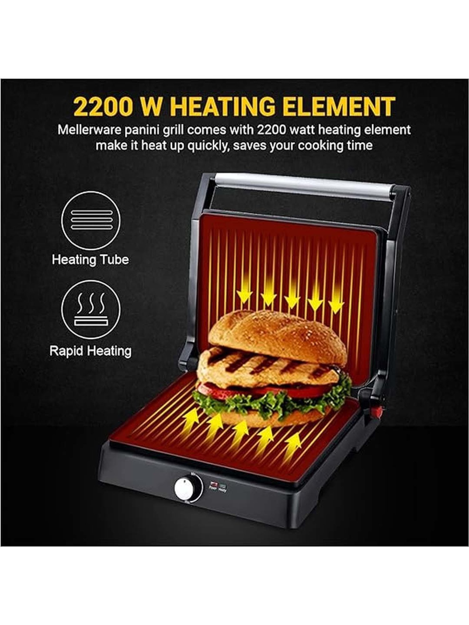 Borosil Sandwich Maker 2000W with Non stick coating (Black)