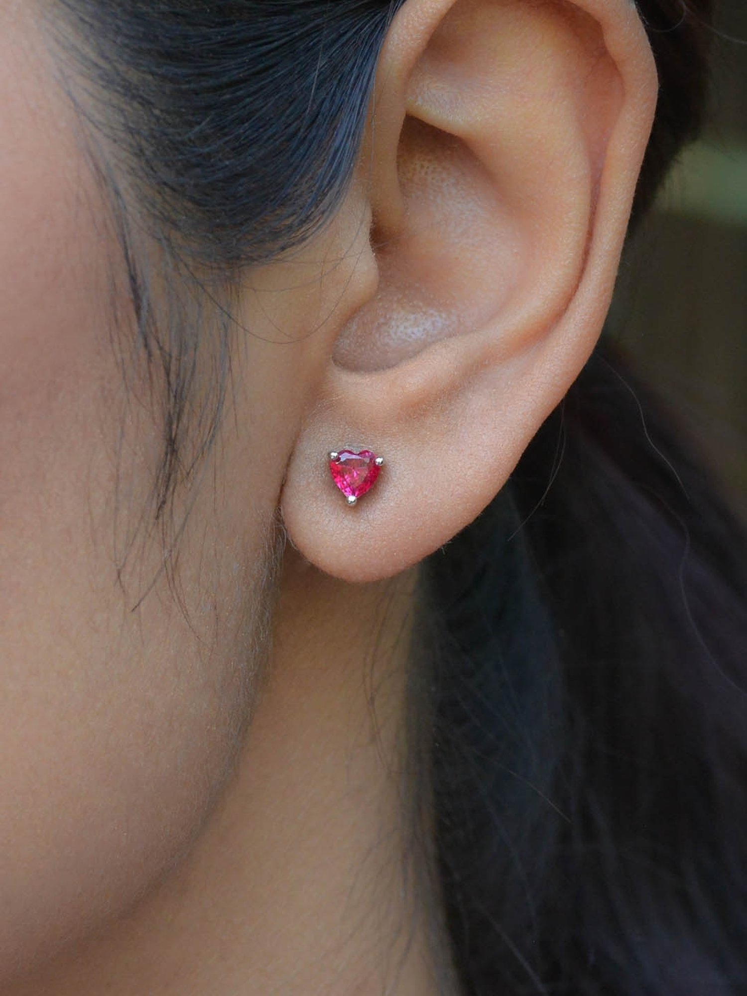 925 Silver Heart Red Ruby Stud Earrings for Women & Girls