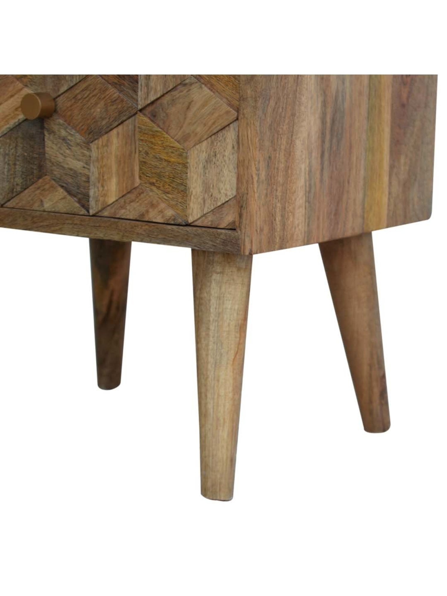 Artisan Furniture Textured Brown Cube Carved Bedside Table With Double Drawers