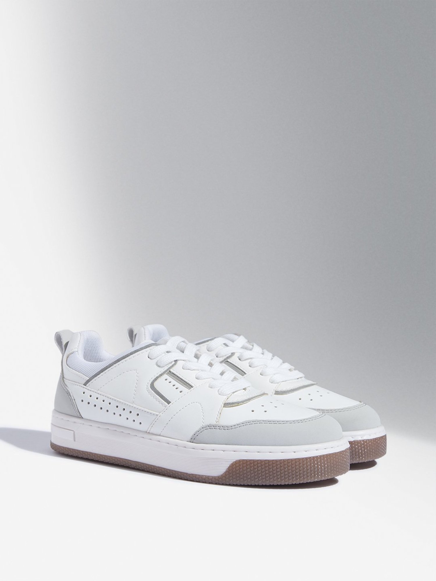 Yellow by Westside White Perforated Lace-Up Sneakers