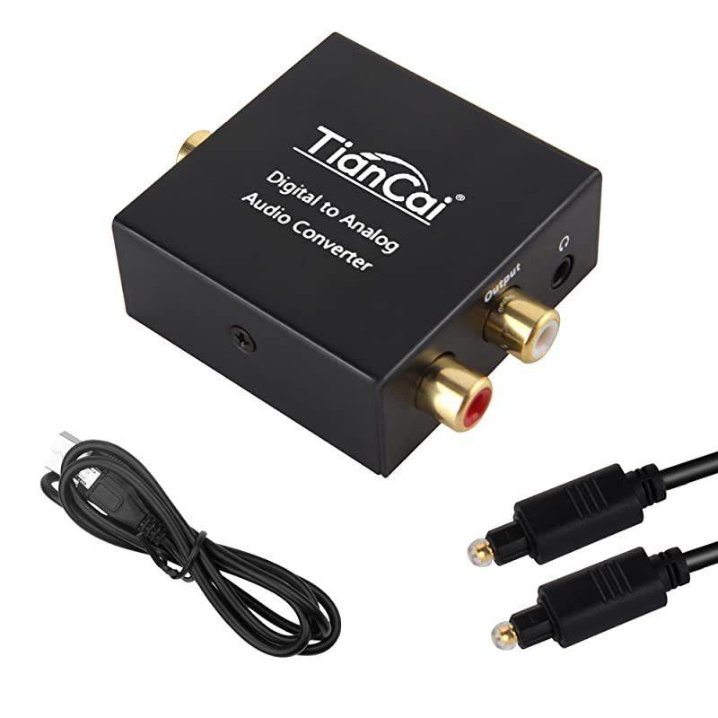 192KHz Digital to Analog Audio Converter - DAC Optical to RCA L/R Adapter with Optical & USB Power Cable, Digital Toslink SPDIF Coaxial to Stereo R/L & 3.5mm Jack for TV Amp PS4 DVD Headphone