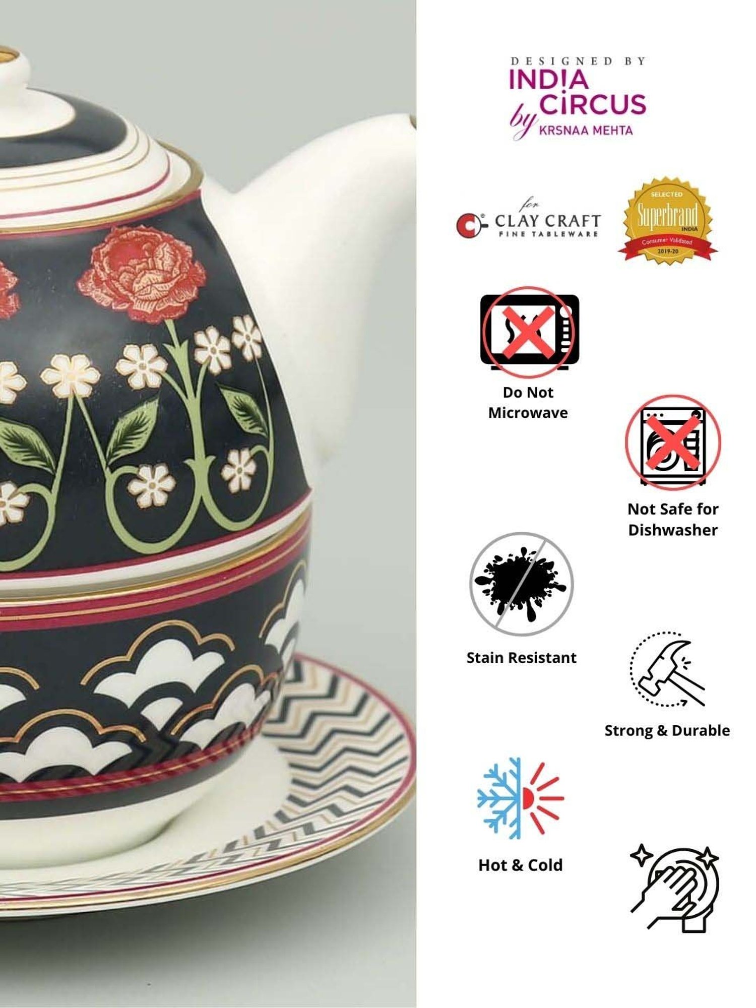 India Circus Black & White Ceramic Tea Set