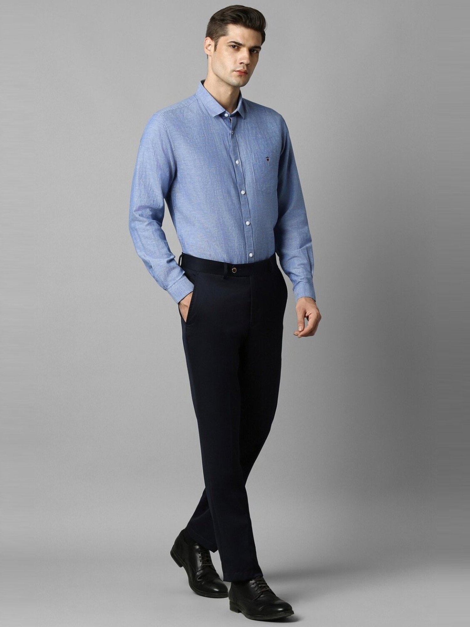 Louis Philippe Sport Blue Cotton Slim Fit Self Pattern Shirt