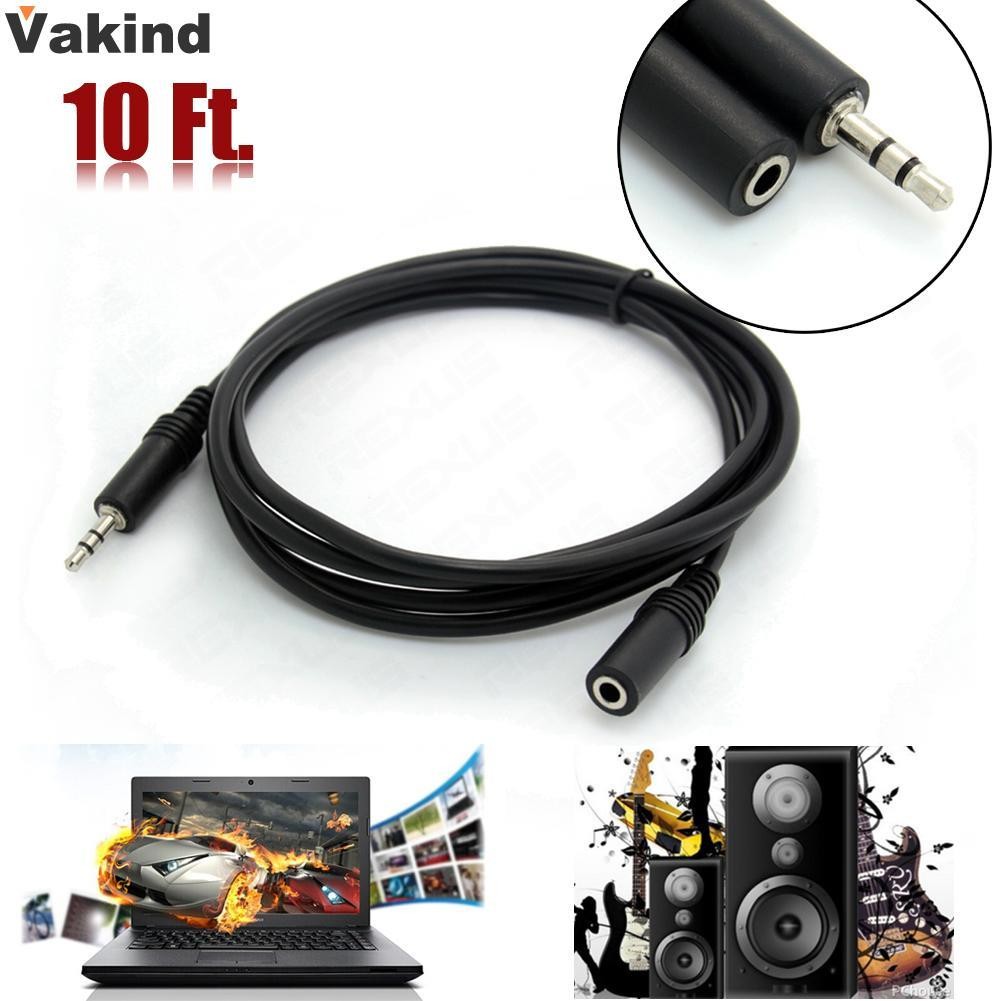 10ft 3.5mm 1/8" Stereo Audio Aux Headphone Cable Extension Cord Male to Female Stereo Cable Black