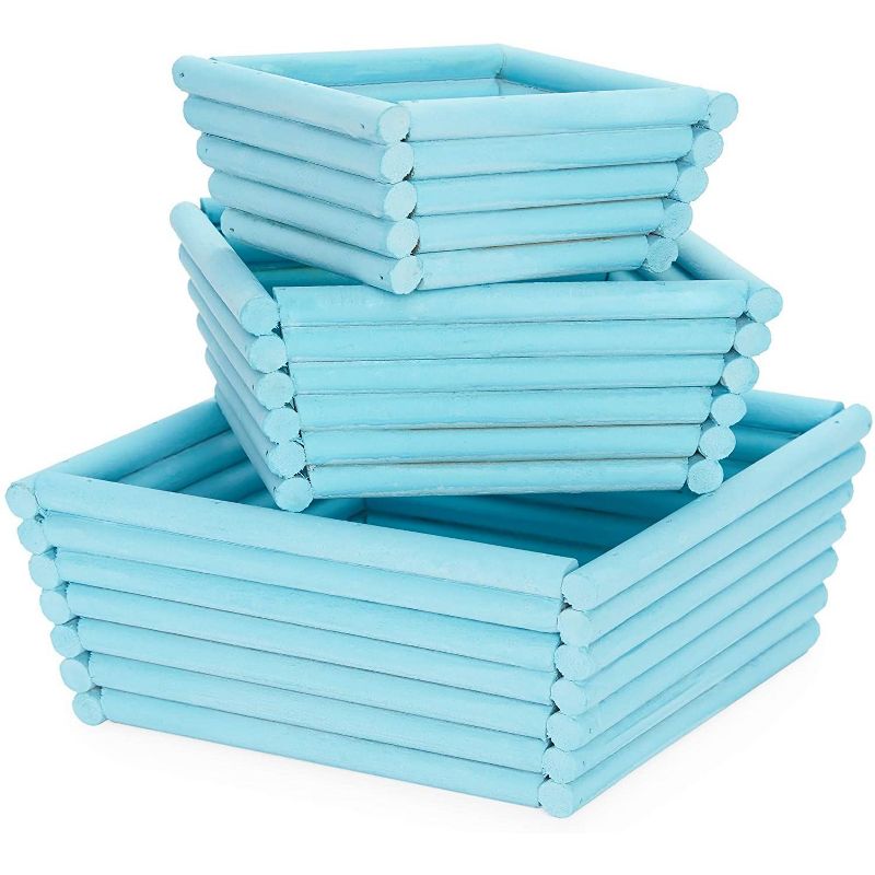 Juvale 3 Pack Wooden Crate Nesting Boxes for Storage , Square Crate Blue Organizers (3 Sizes)