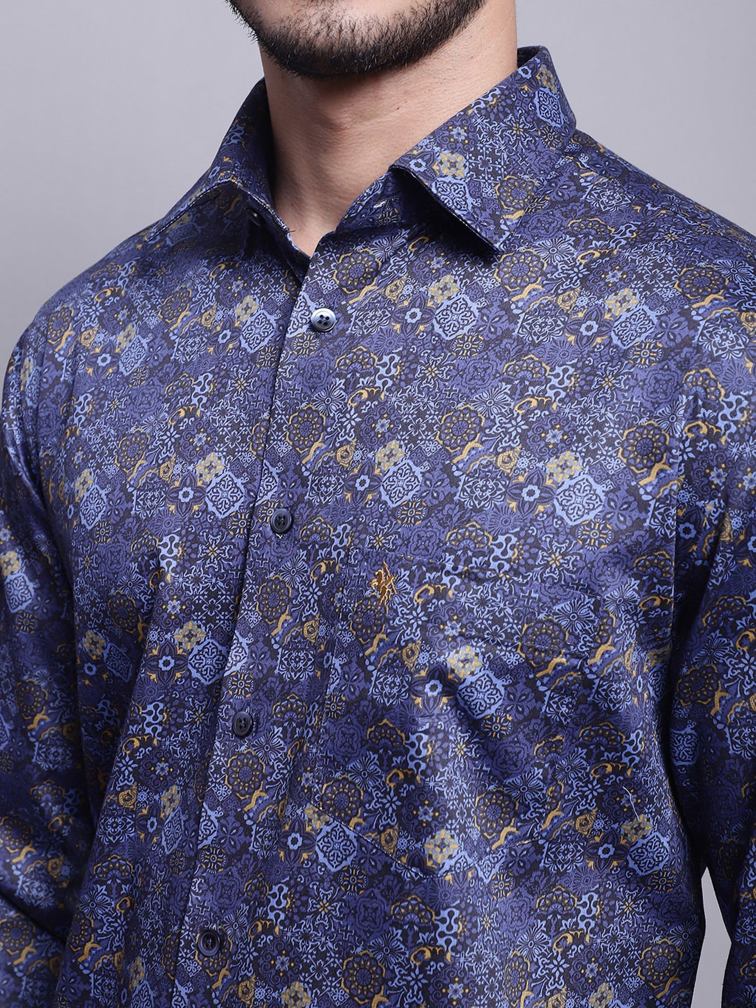 Cantabil Navy Regular Fit Printed Shirt