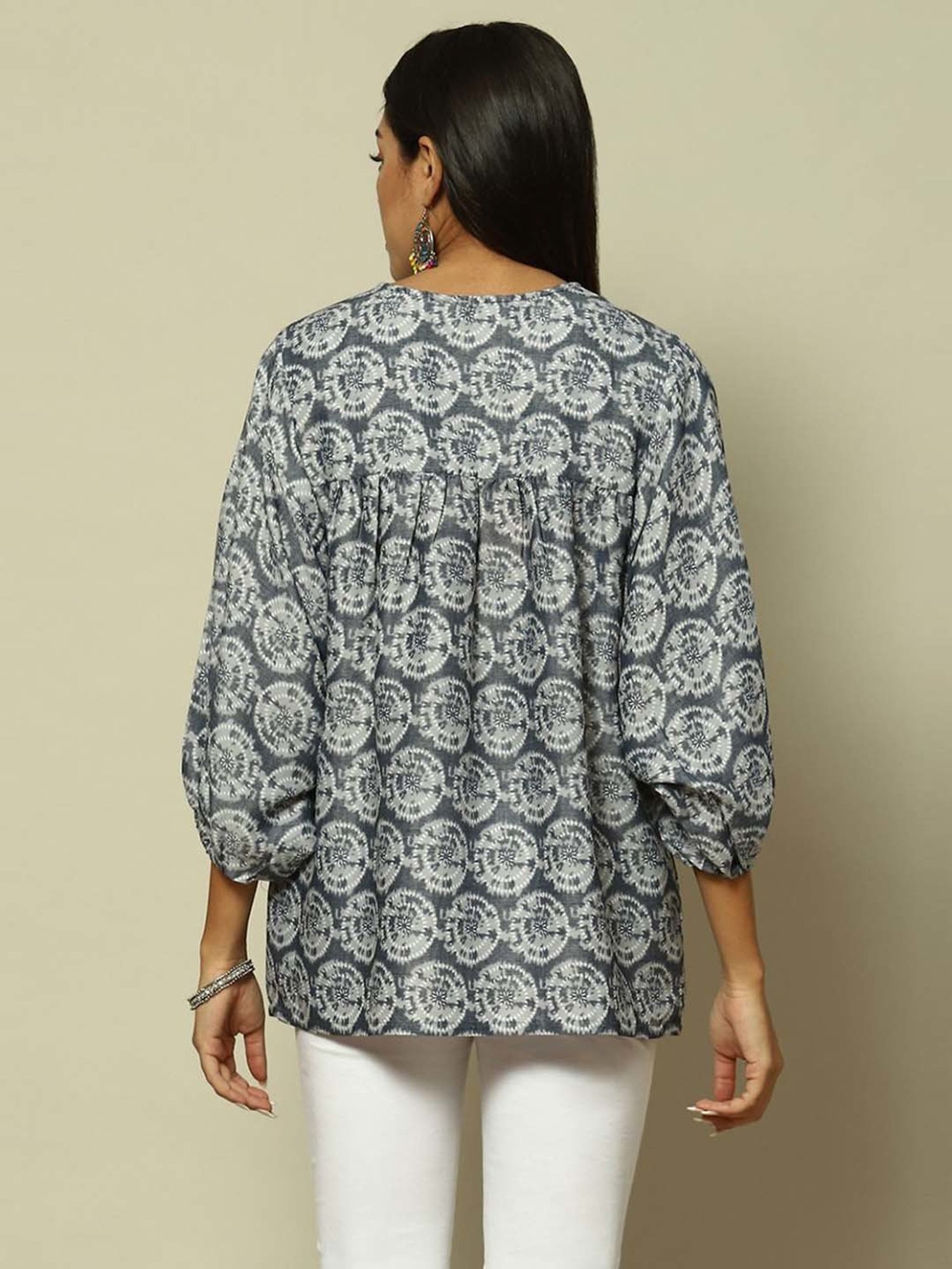 Rangriti Grey Cotton Printed Top