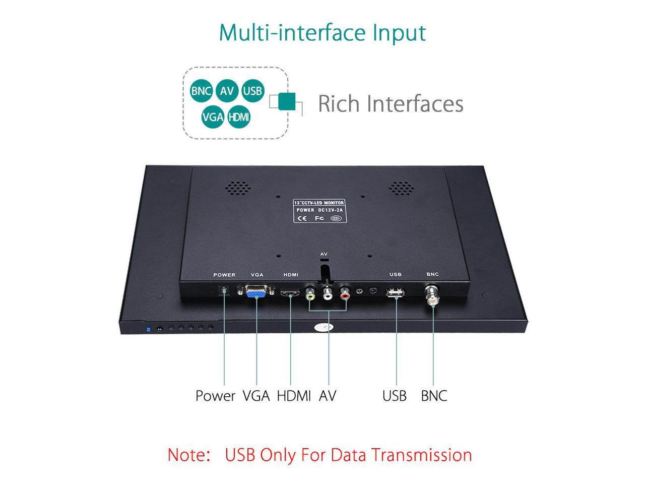 Eyoyo 13" HDMI IPS Monitor Full HD 1920x1080 Video Audio VGA BNC HDMI Input Screen Display For CCTV DVD