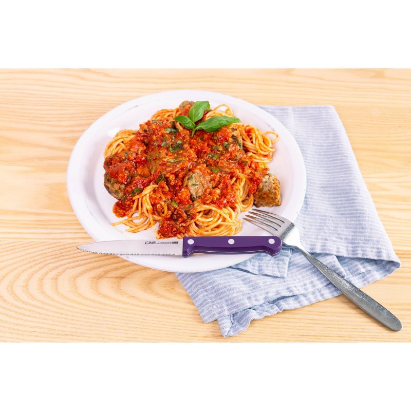 Ginsu Kiso Dishwasher Safe 14pc Knife Block Set Natural with Purple Handles