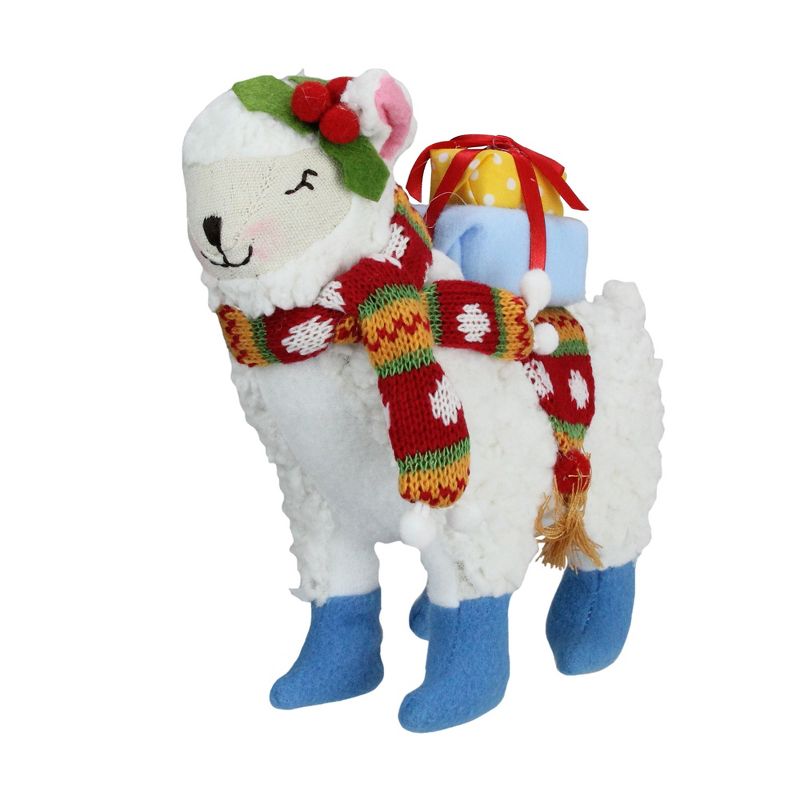 Raz Imports 8.5" White and Blue Plush Llama with Holly Plant Christmas Tabletop Figure