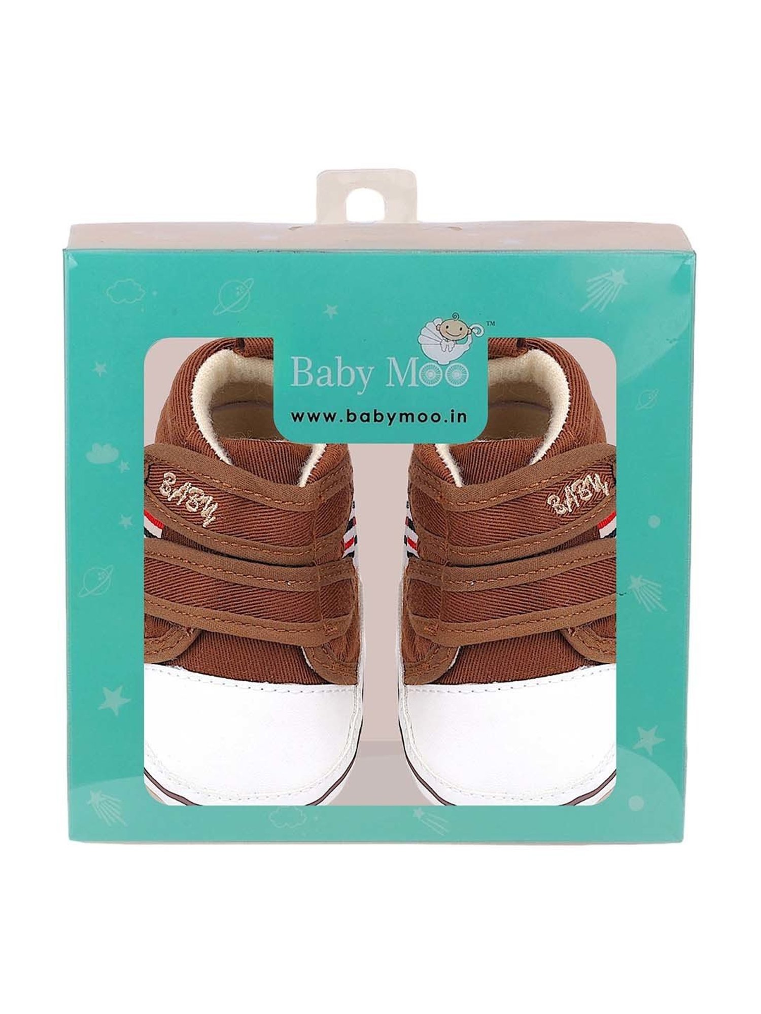 Baby Moo Kids Brown & White Velcro Shoes