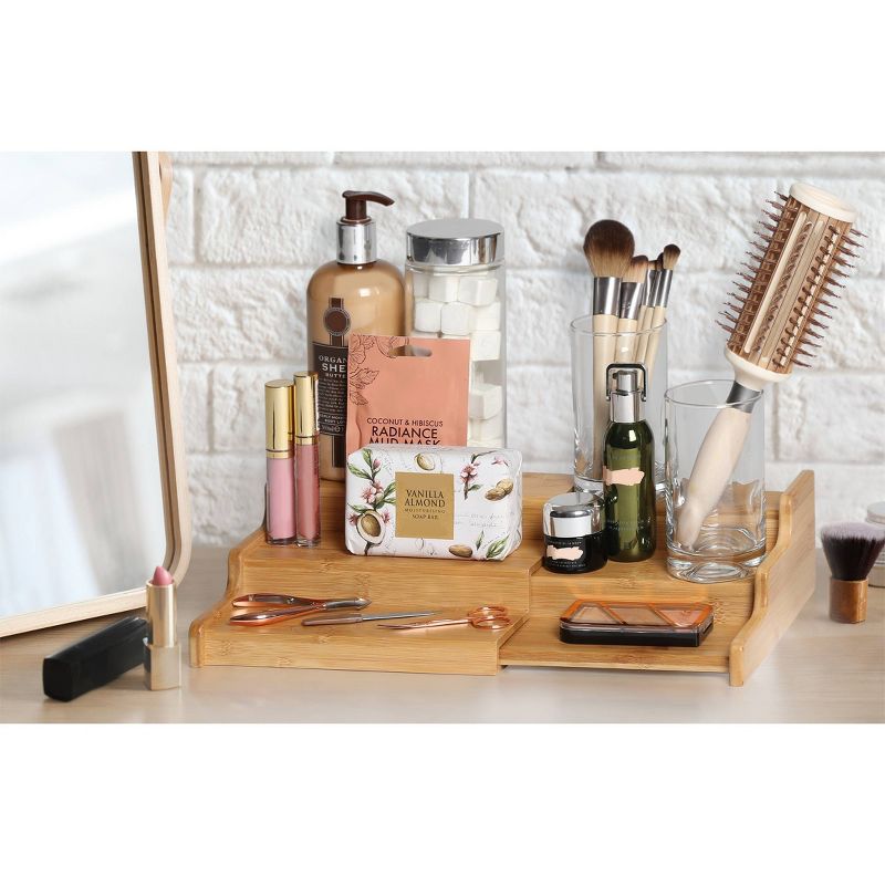 Seville Classics 3-Tier Expandable Bamboo Spice Rack Step Shelf Cabinet Organizer