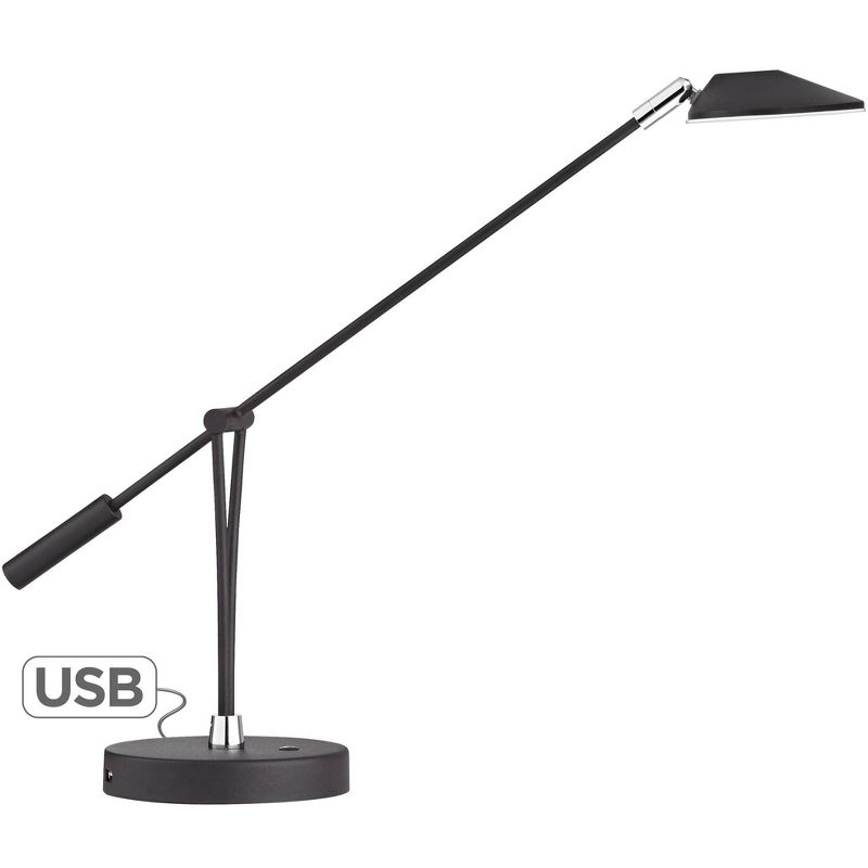 360 Lighting Modern Desk Table Lamp with USB Charging Port LED Satin Black Metal Adjustable Arm for Bedroom Office