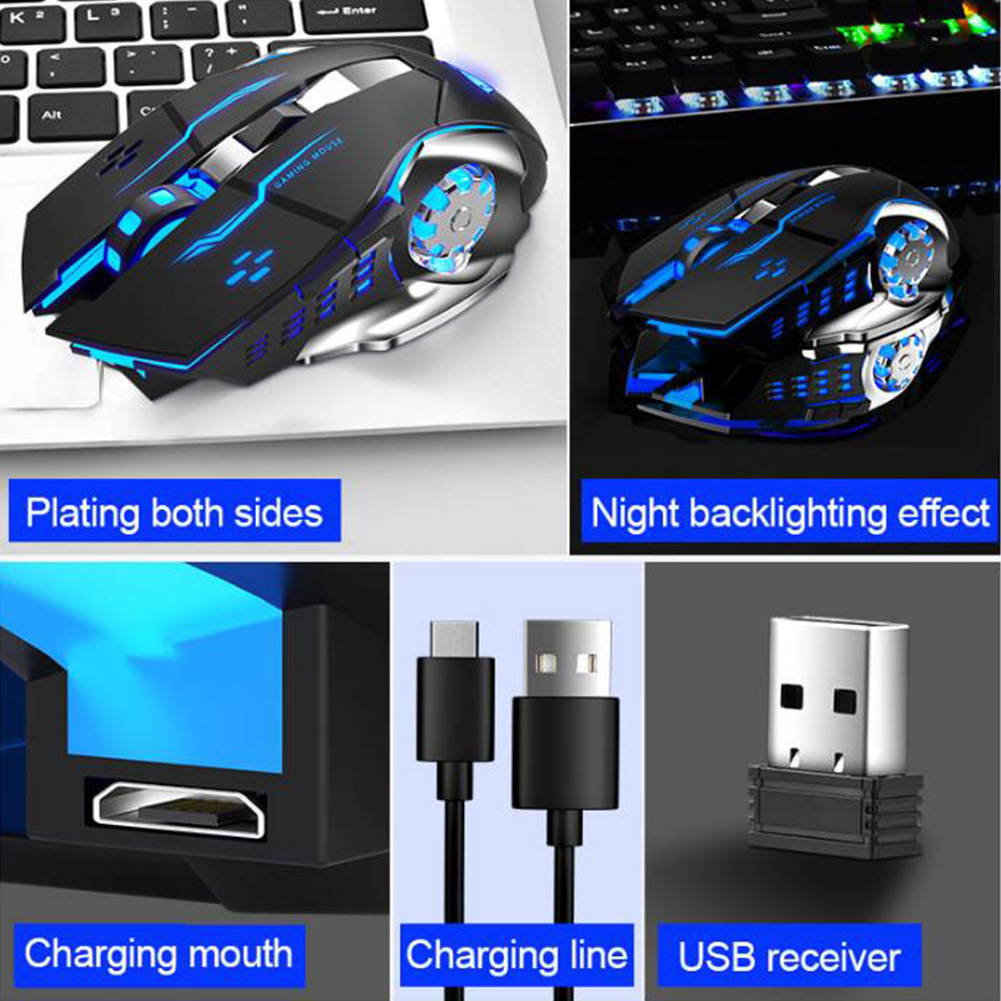 AULA SC100 Wireless Silent Gaming Mouse Rechargeable 1600 DPI 6 Buttons Ergonomic Optical USB Mute Mouse for PC Laptop Desktop