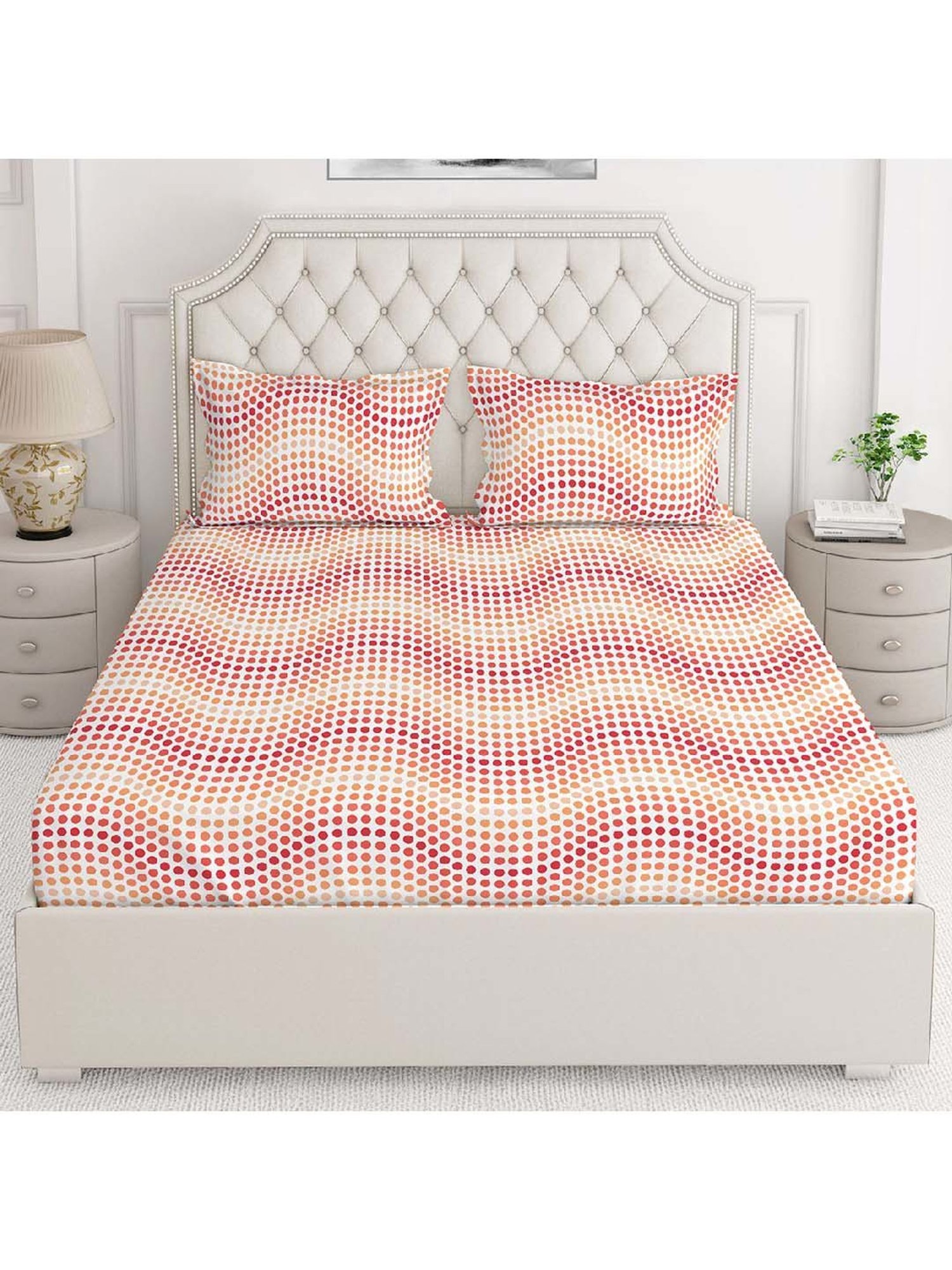 Layers Firenze Red Cotton 140 TC Double Size Bed Sheet with Pillow Cover