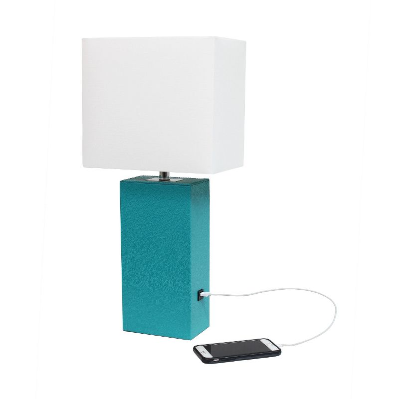 Leather Table Lamp and Fabric Shade Teal - Elegant Designs