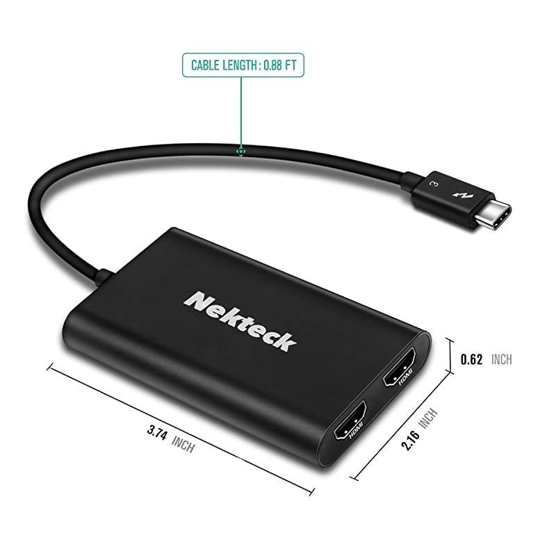 Certified Thunderbolt 3 to Dual 4K HDMI Adapter Converter for Mac and Windows Systems Support Up to Two UHD 4K 60Hz Displays USBC is NOT Supported