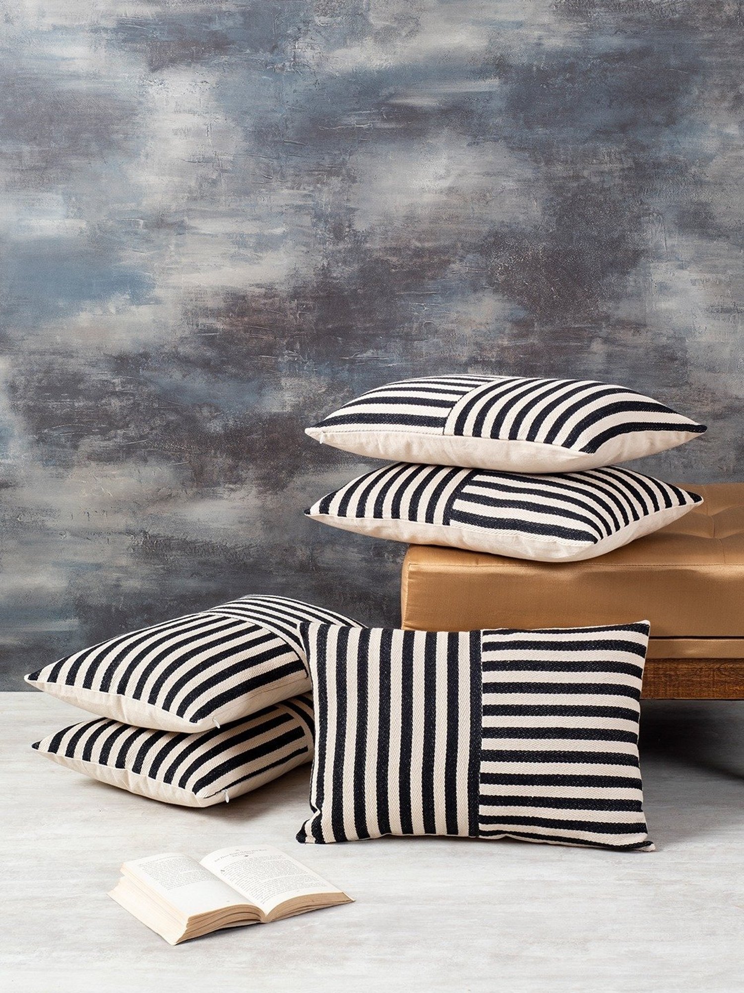 Nestroots Stripes White Silk Cushion Covers - Set of 5