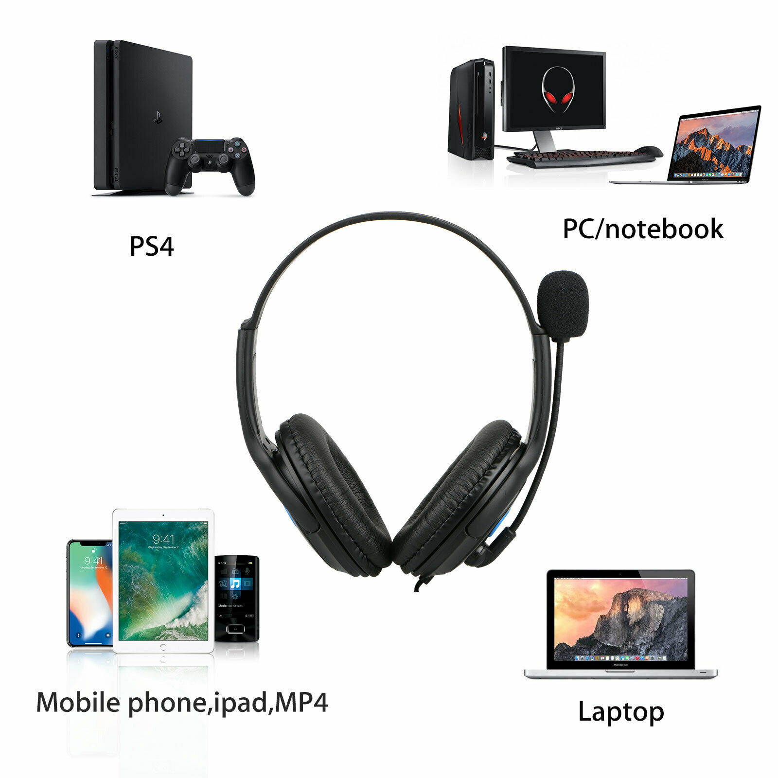 Gaming Headset Stereo Surround Headphone 3.5mm Wired Mic For PS4 Laptop Xbox One
