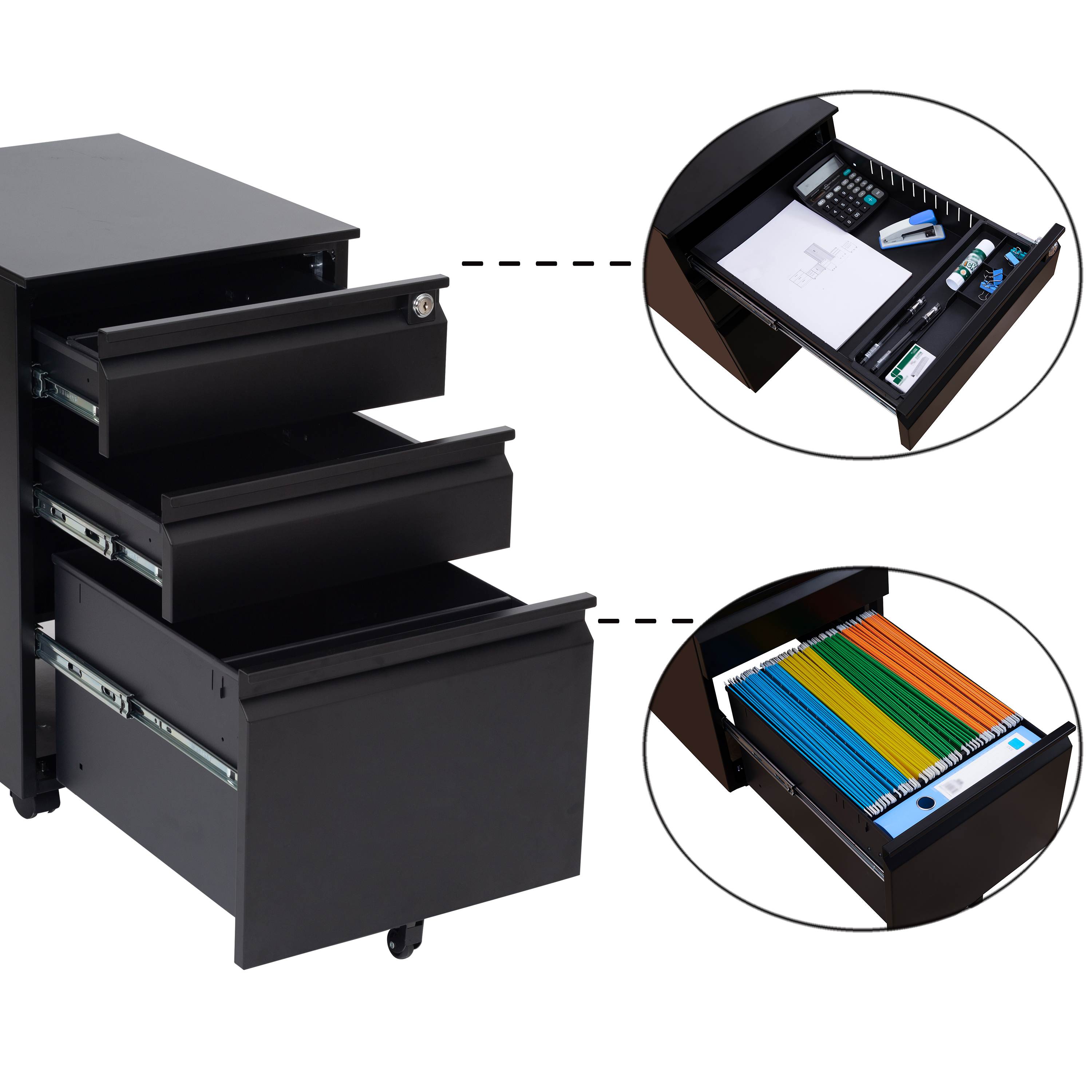 3 Drawer Mobile File Cabinet with Lock, Metal Filing Cabinet Legal/Letter Size, Fully Assembled Except Wheels