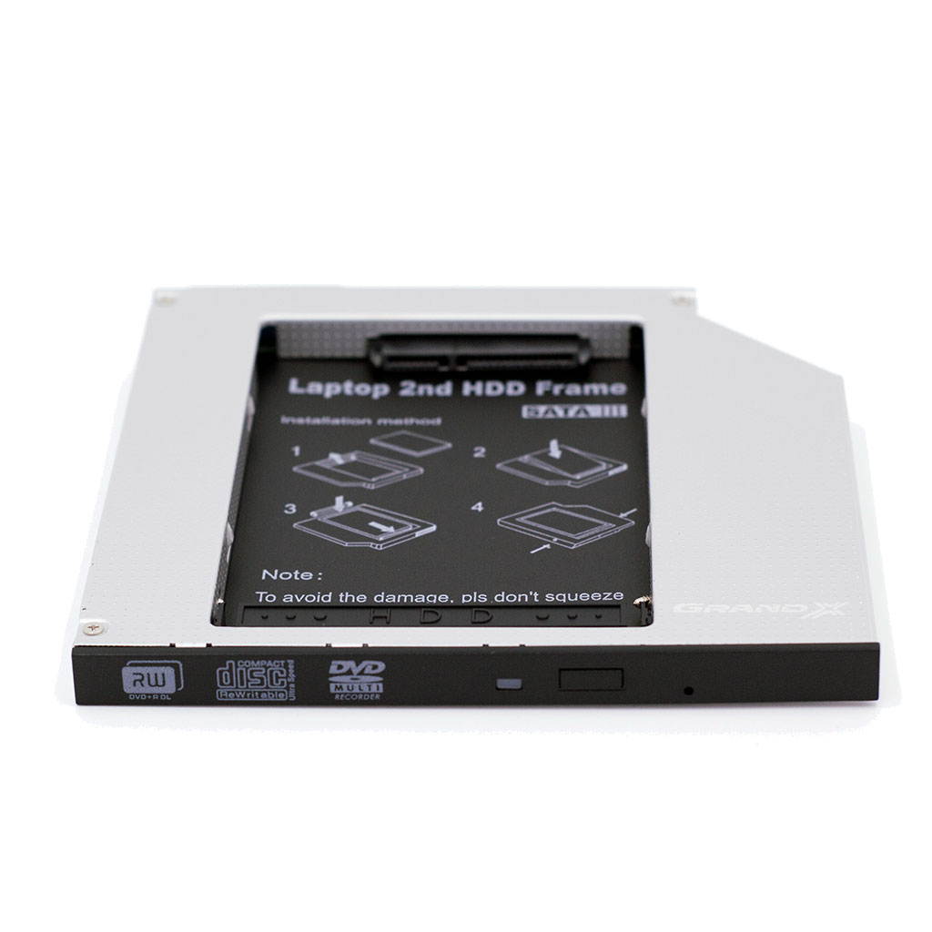 Grand-X 12.7mm SATA-II SATA2.0 2.5" SSD HDD Hard Drive Caddy Adapter Tray Enclosure Laptop Optical Bay Drive Slot for Acer, Asus, Dell, Fujitsu, HP, Lenovo, Samsung, Sony, Toshiba