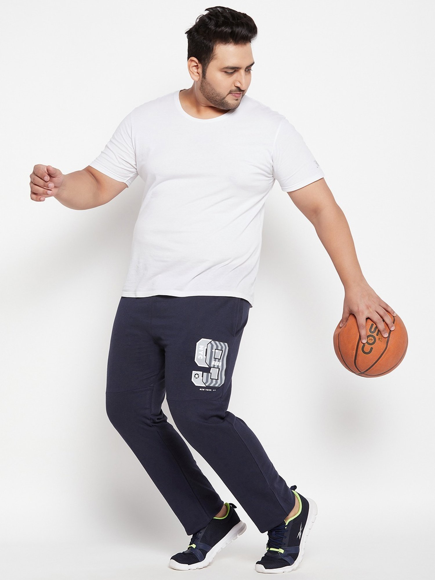 Bigbanana Navy Blue Cotton Regular Fit Printed Trackpants