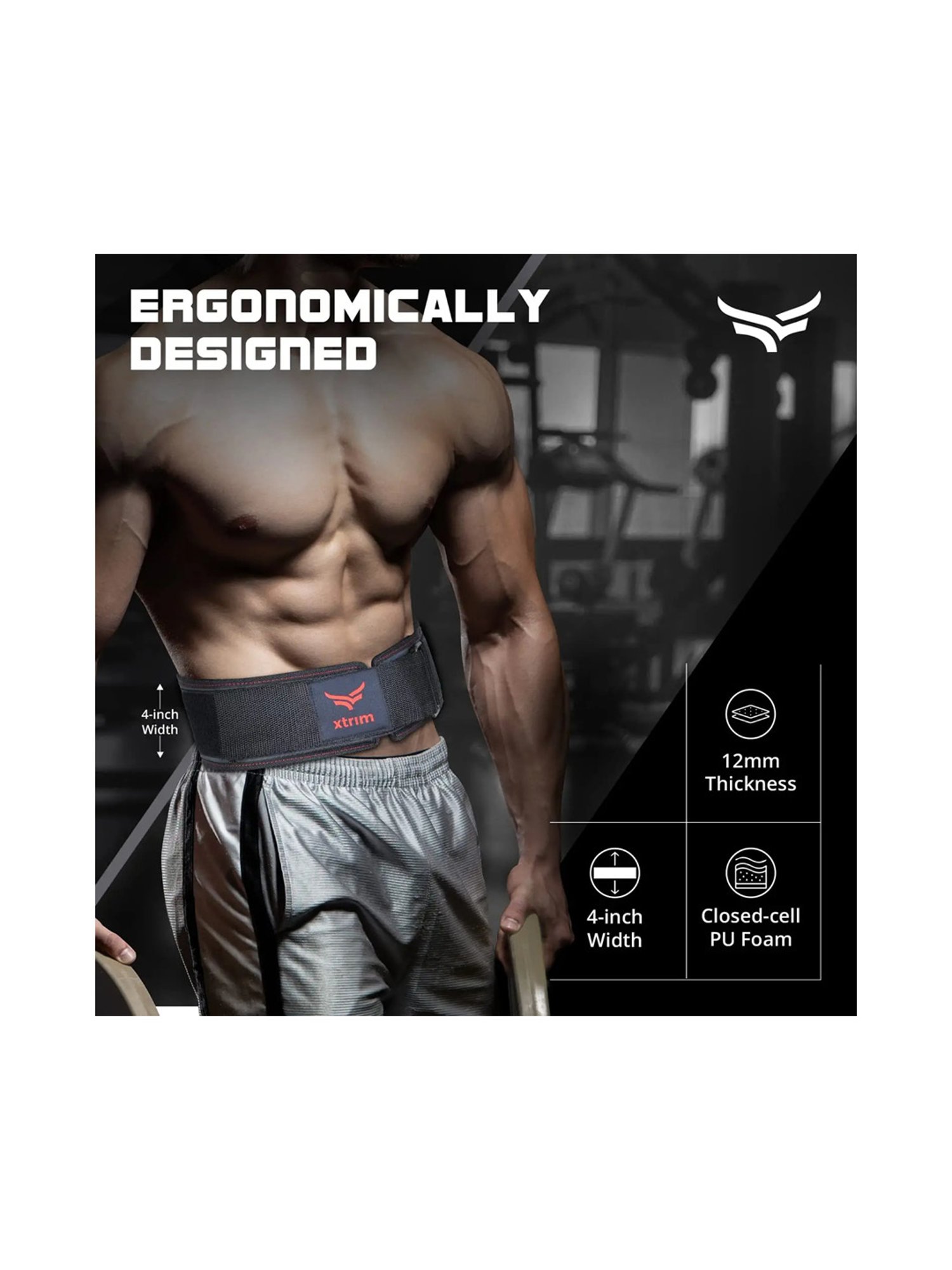 Xtrim 4 Inches Weight Lifting Belt (Black) Size - XL