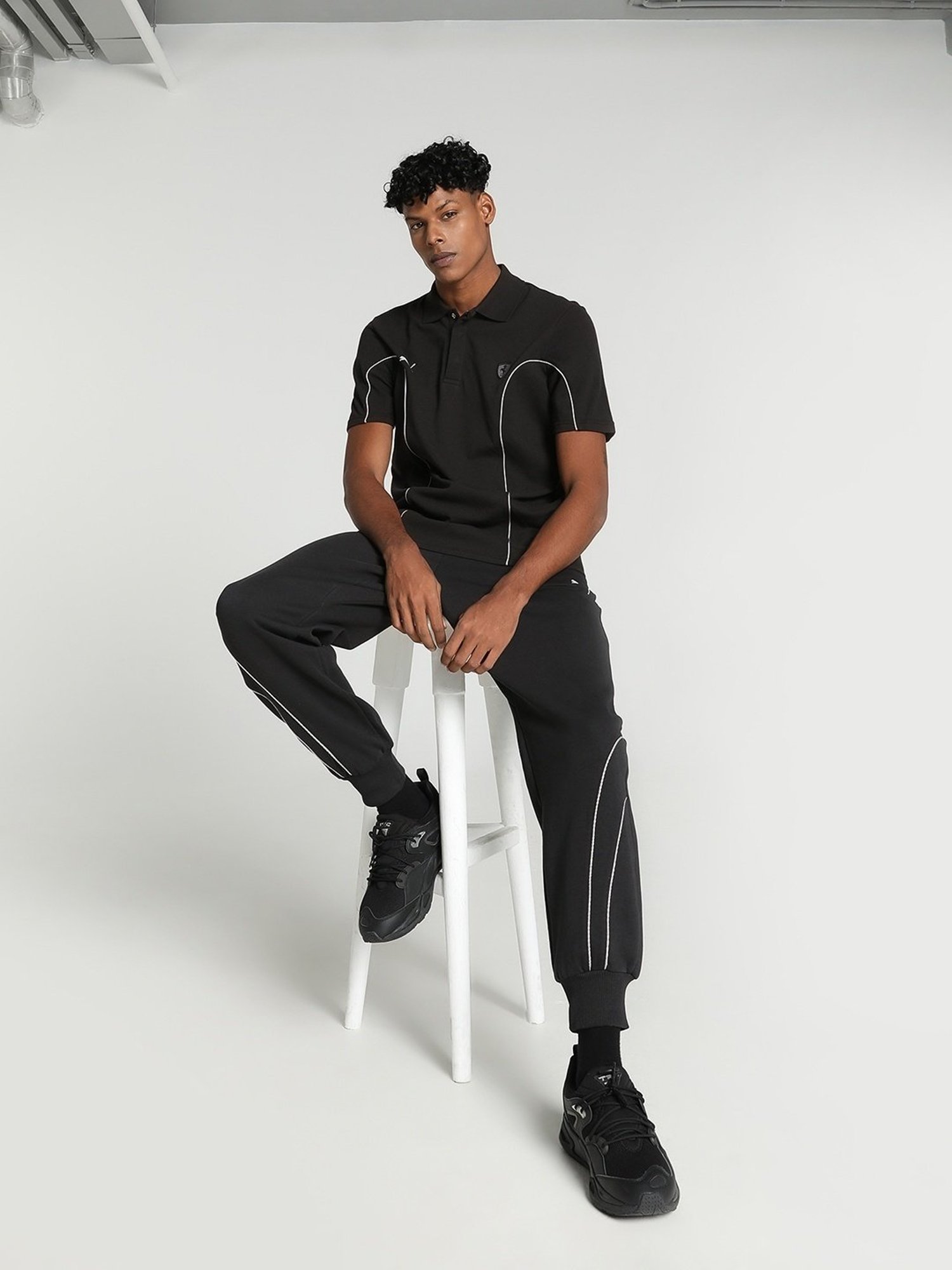 Puma Scuderia Ferrari Motorsport Black Cotton Regular Fit Sports Polos