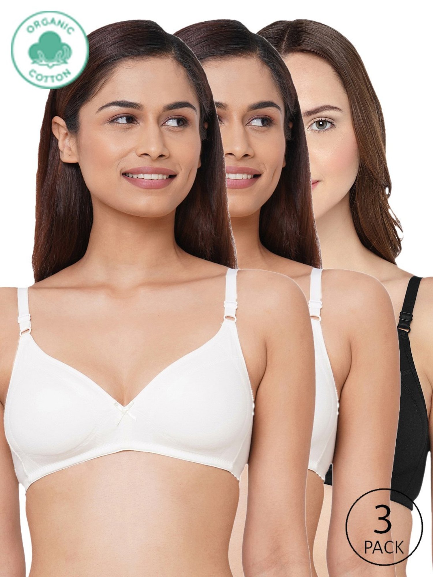 Inner Sense White & Black Half Coverage T-Shirt Bra - Pack of 3