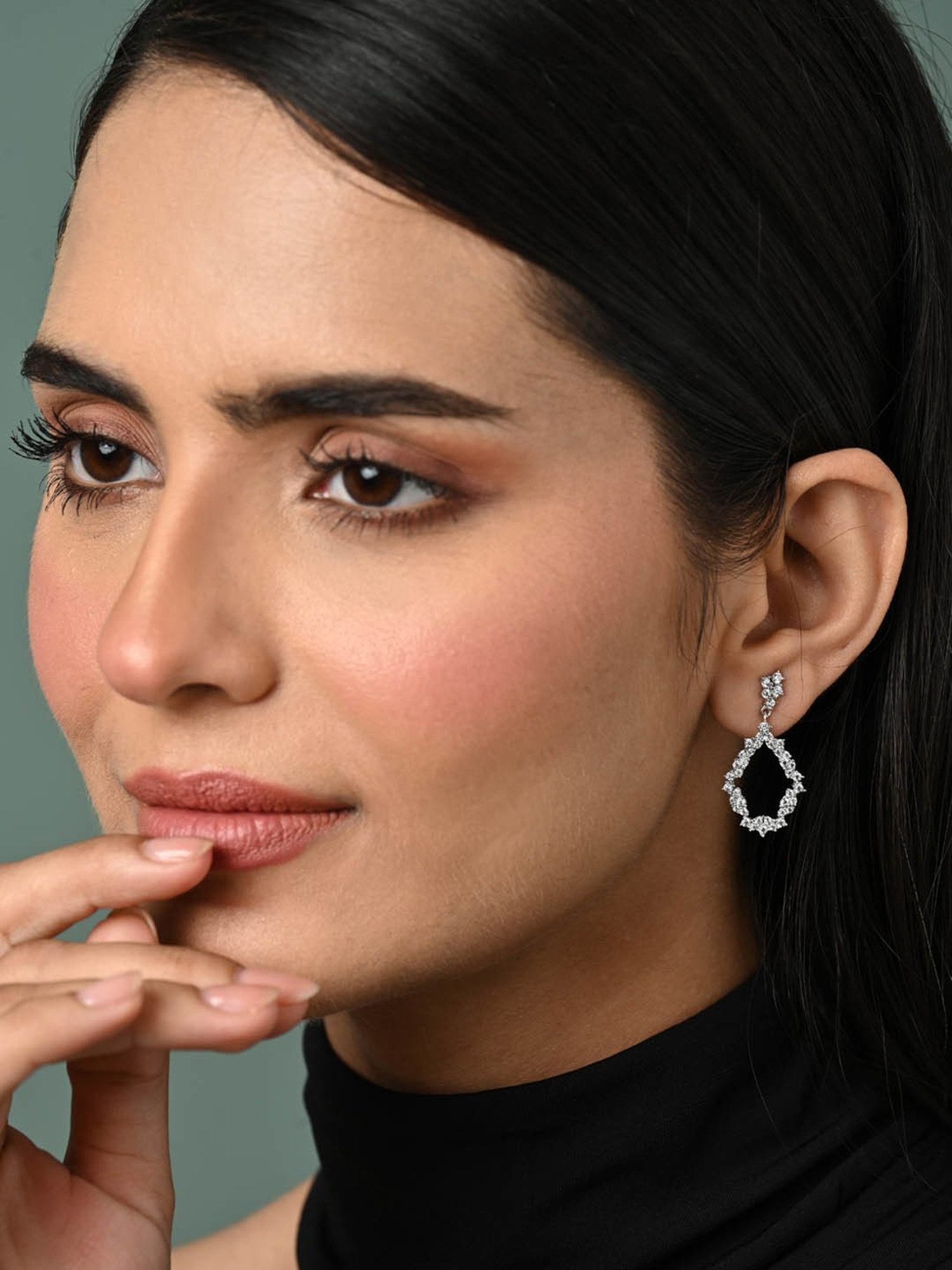 Clara 925 Sterling Silver Platinum Plated Swiss Zirconia Frida Studded Drop Earrings for Women